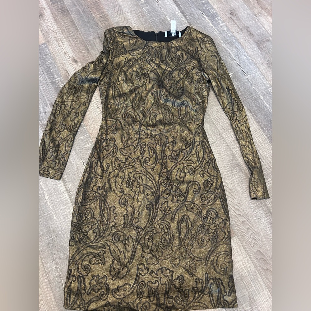 Badgley Mischka bronze long sleeve dress
